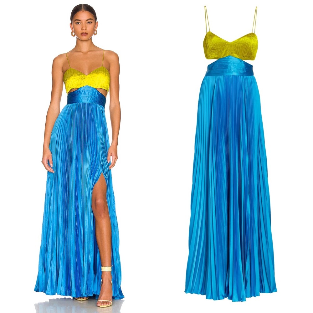 NEW Amur Elodie Pleated Cut-Out Gown in Citrine Green Aquarius $698 - Size 4